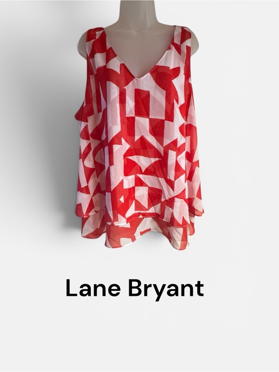 Lane Bryant Tops - Lane Bryant Red & White Geometric V-Neck Flowy Shell PLUS: 24 #Y